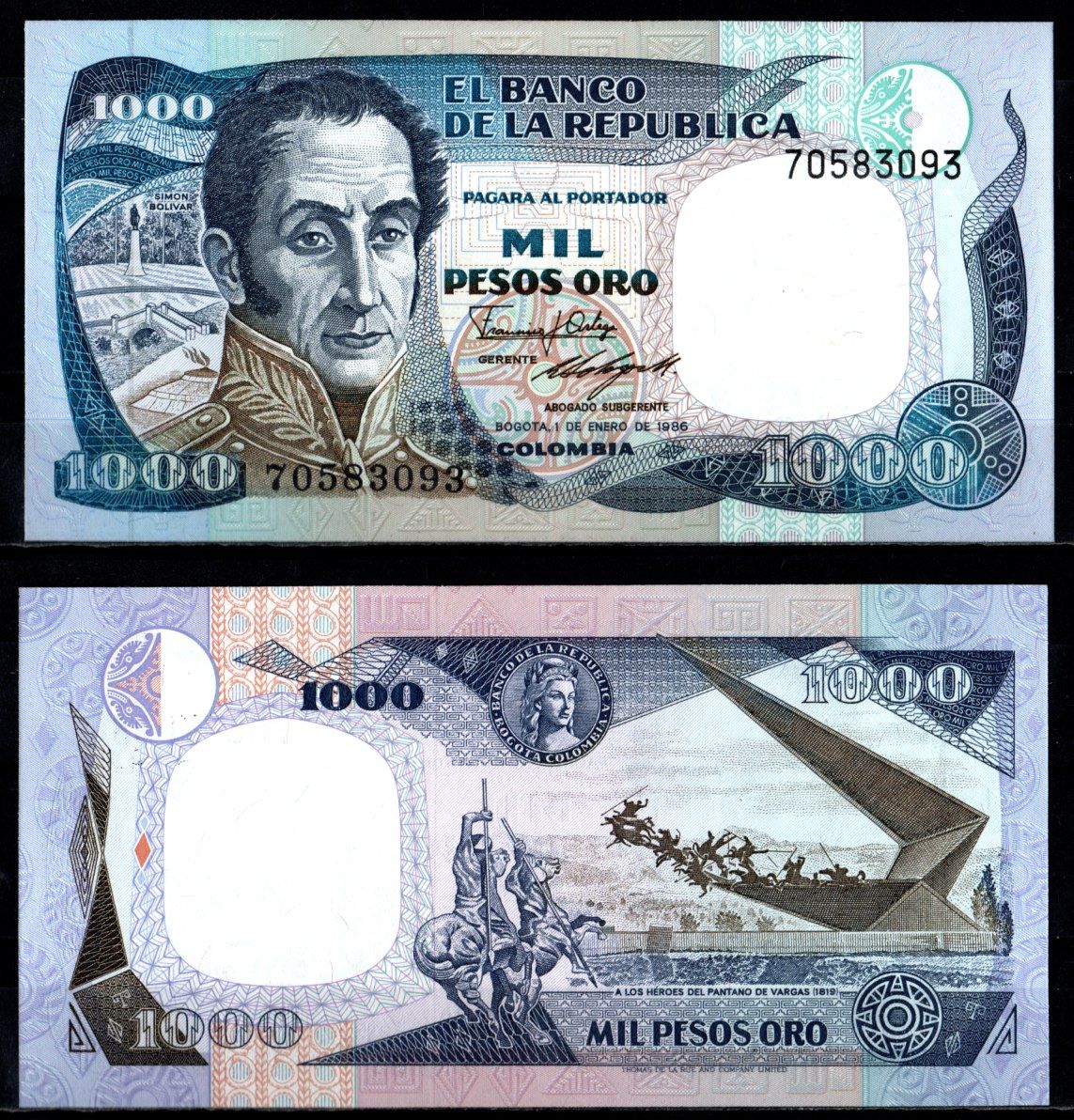 Колумбия 1000 песо 1986 Pick 424 c бумага aUNC 7191-50-1-2