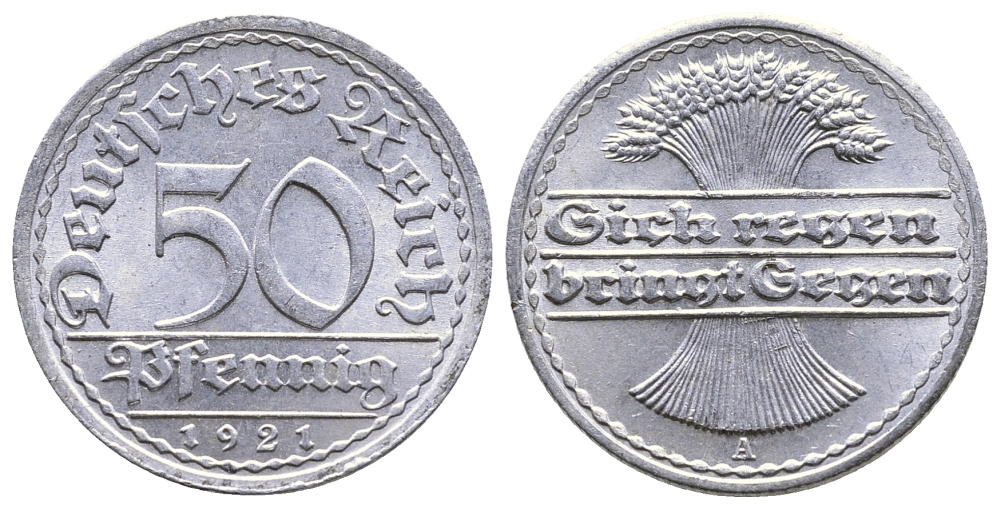 Германия 50 пфеннигов 1921 A KM 27, J.301, Weege 10 алюминий 4380-826