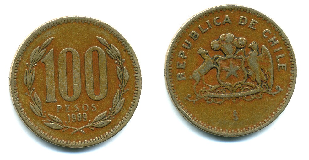 ЧИЛИ 100 ПЕСО 1989 ГЕНЕРАЛ БЕРНАРДО О ХИГГИНС KM 226.2 алюминевая бронза 35-1017