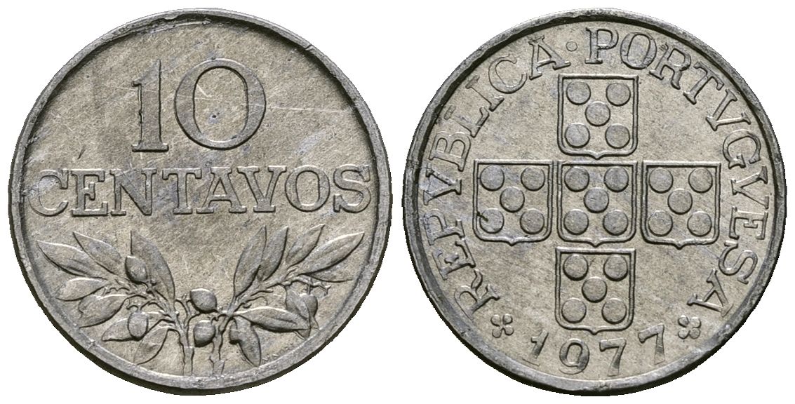Португалия 10 сентаво 1977 KM 594 алюминий 4164-1053