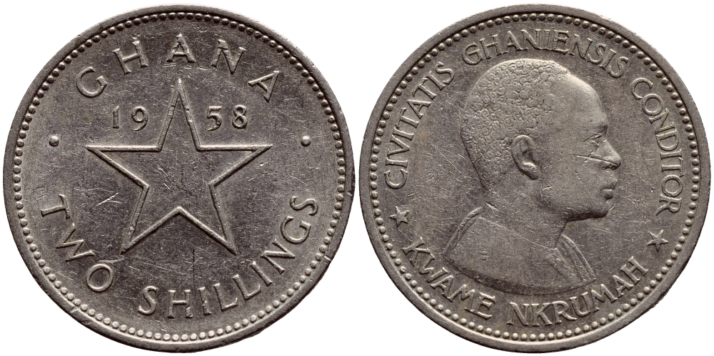Гана 2 шиллинга 1958 Кваме Нкрума KM 6 медно-никель 63-756