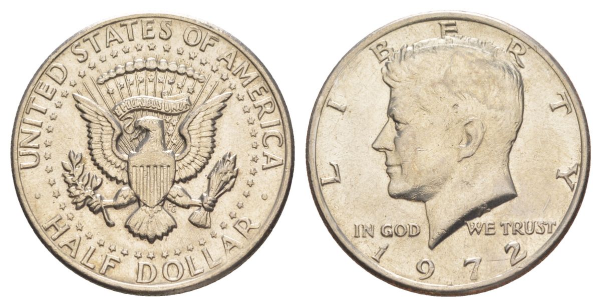 США 1/2 доллара (50 центов) 1972 Джон Кеннеди KM 202b медь плакированная медно-никелем aUNC 4137-742