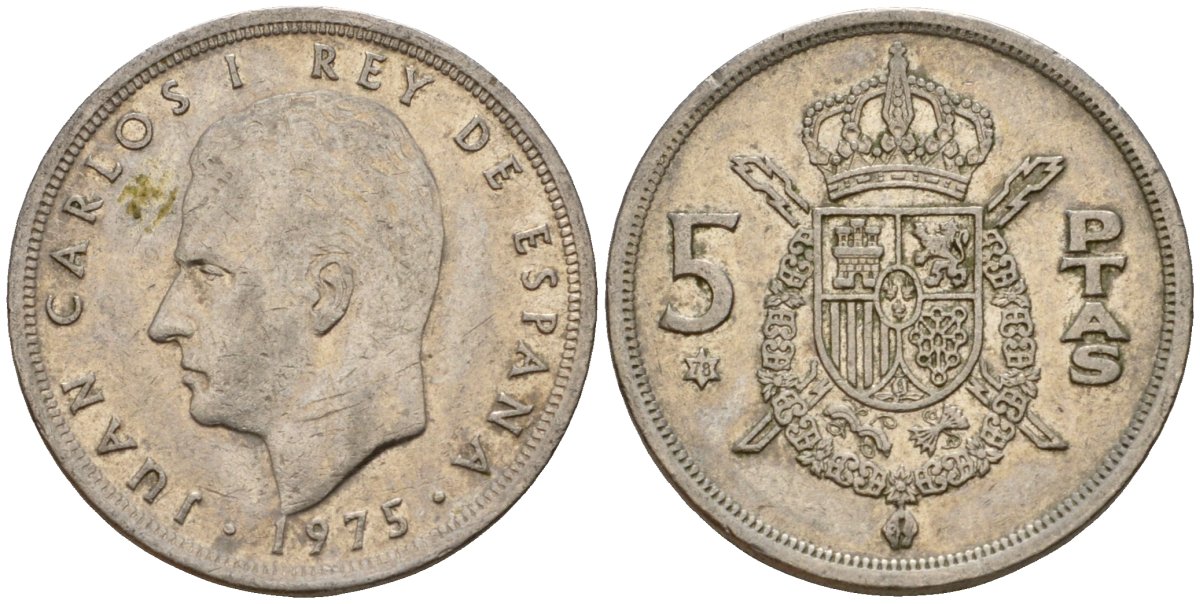 Испания 5 песет 1975 (78) Хуан Карлос I (1975-2014) KM 807 медно-никель 190-1014
