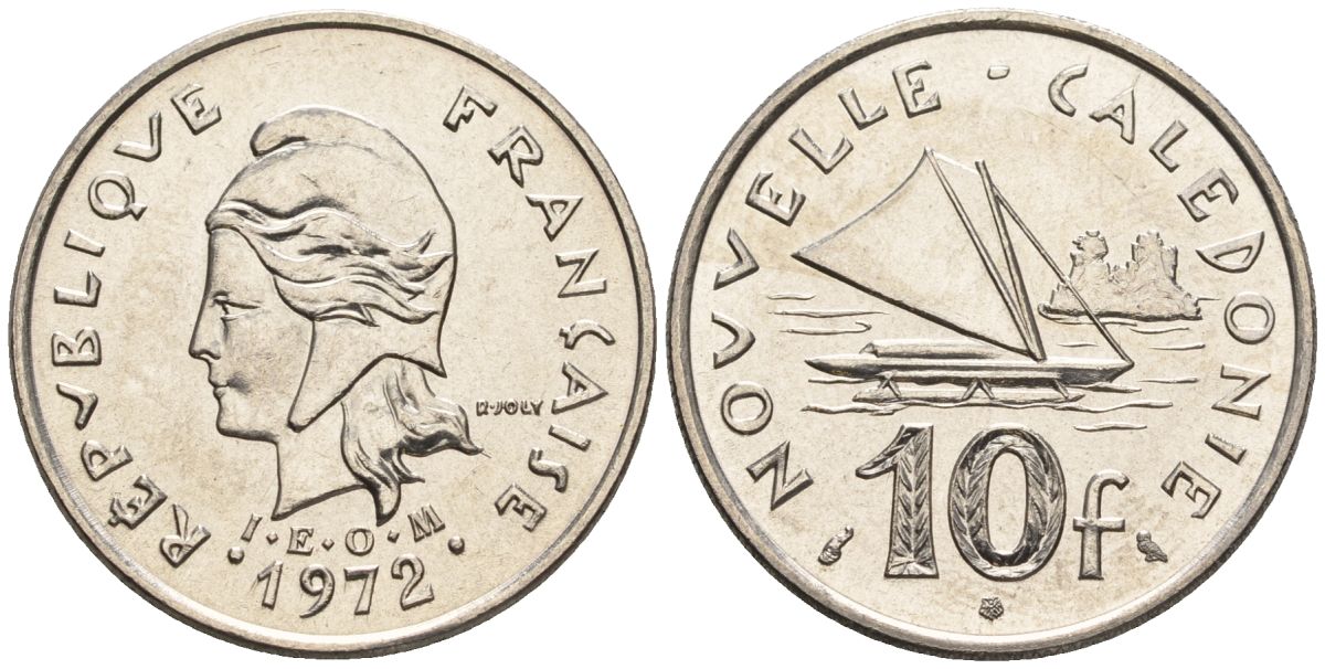 Французская Новая Каледония 10 франков 1972 лодка KM 11 никель  UNC  4610-527