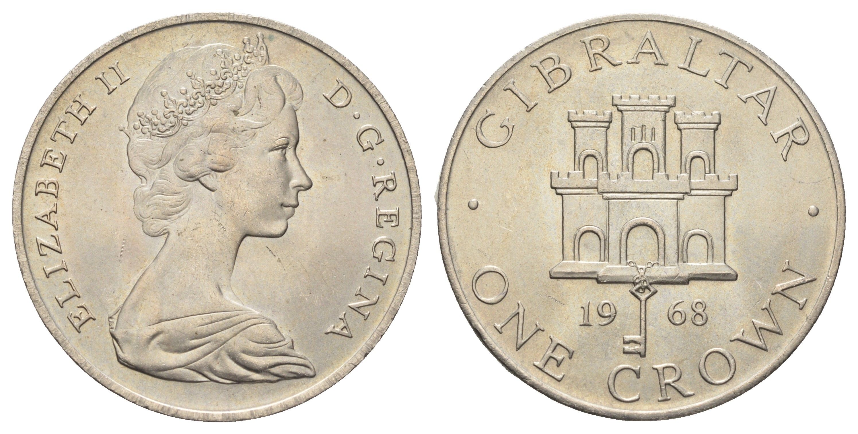 Гибралтар 1 крона 1968 Елизавета II (1952-2022), старый замок KM 4 медно-никель UNC 00-1067-2-14