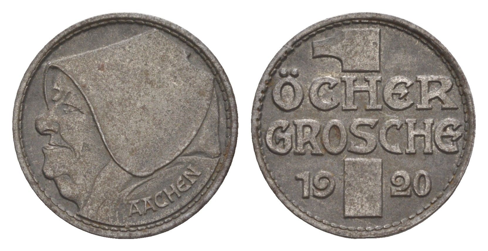 Аахен 10 пфеннигов = 1 грош 1920 Funck 1.5A, Men05 70.15, Men18 99.15 железо 4643-919