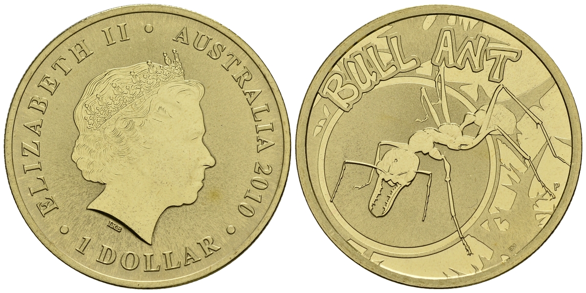 Австралия 1 доллар 2010 серия насекомые, бычий муравей KM 1441 алюминиевая бронза UNC M42-08