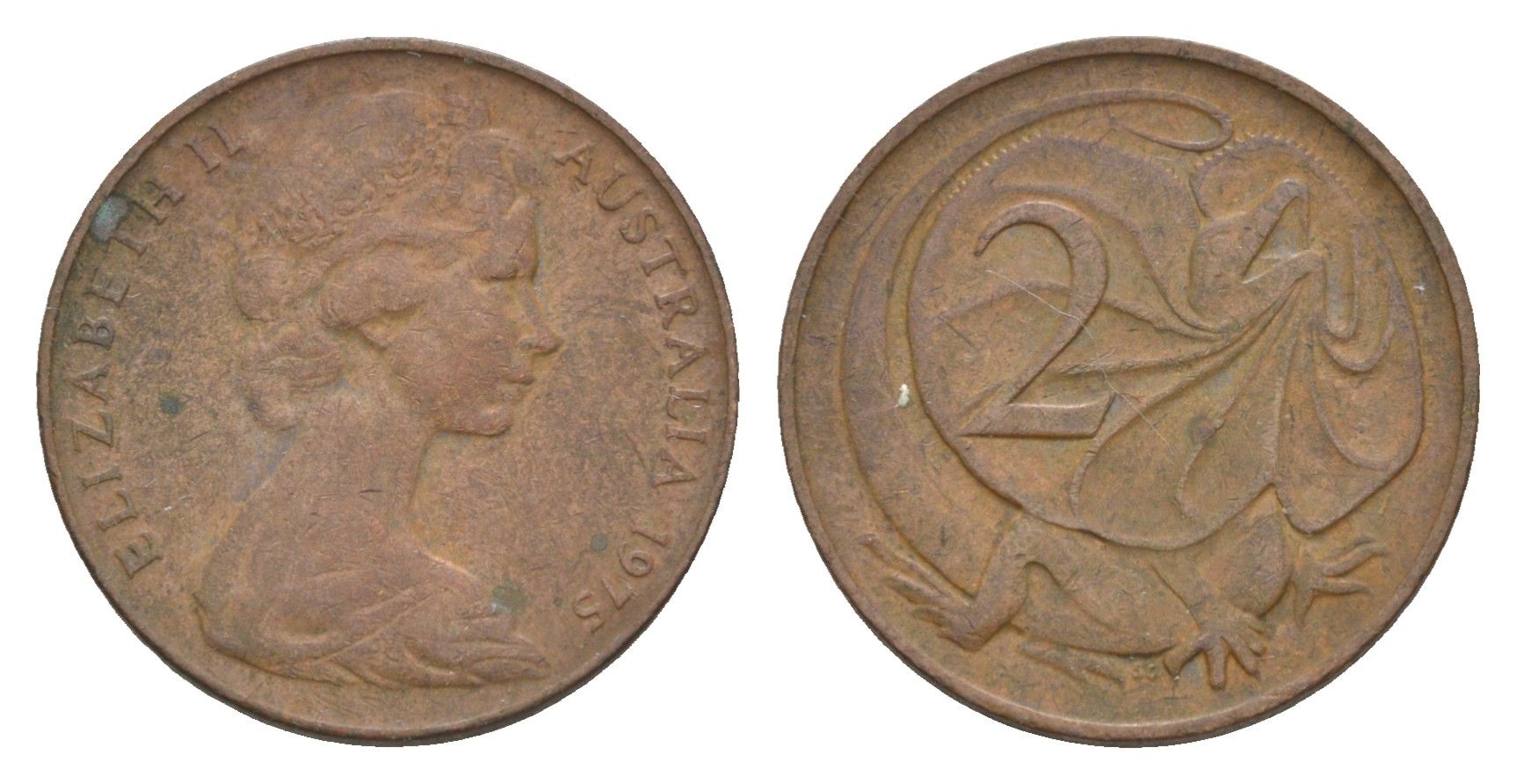 Австралия 2 цента 1976 Елизавета II (1952-2022), плащеносная ящерица KM 63 бронза 4655-1241