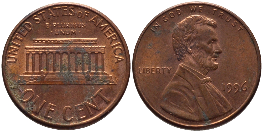 США 1 ЦЕНТ 1996 ЛИНКОЛЬН KM 201b цинк плакированный медью 66-1111