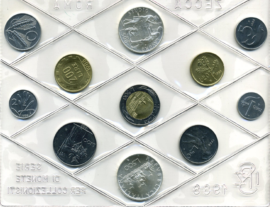 Италия госнабор из 11 монет 1988 100 лет со дня смерти Иоанна Боско KM MS 19 серебро UNC 7-5-1-4