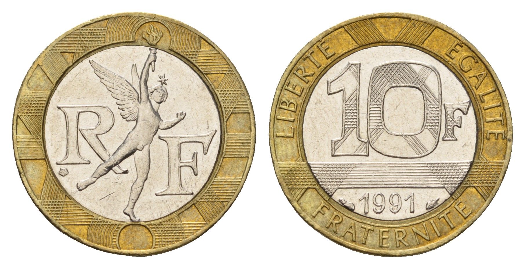 Франция 10 франков 1991 тип Гений Бастилии KM 964 биметалл 186-314