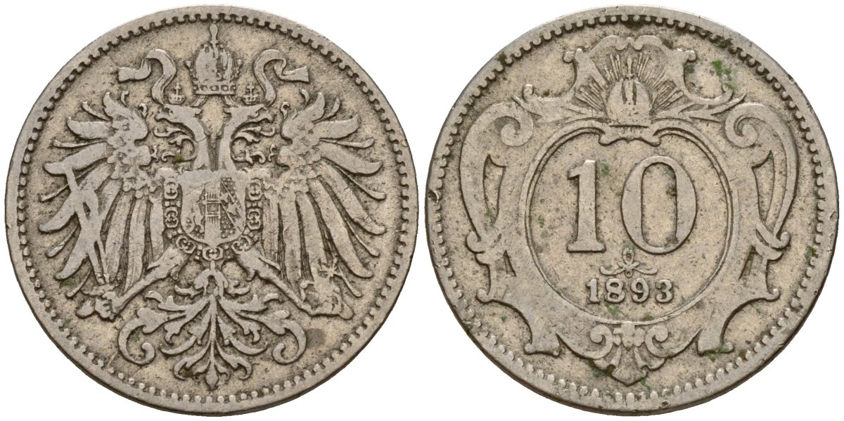 Австрия 10 геллеров 1893 Франц Иосиф I (1848-1916) KM 2802 никель 4154-839