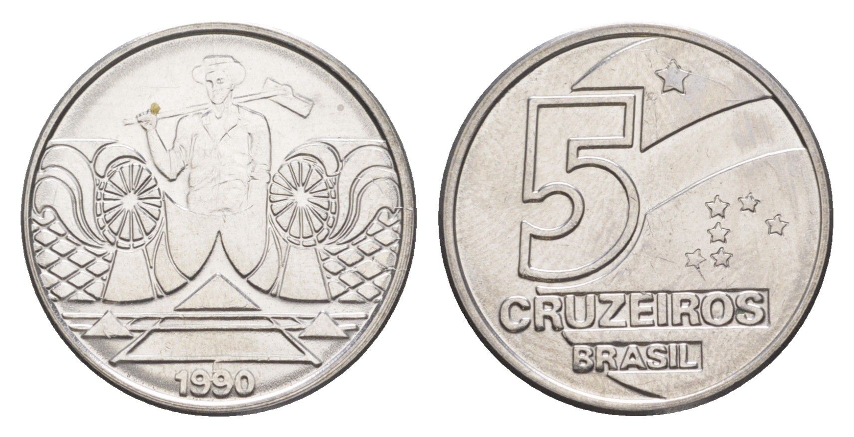 Бразилия 5 крузейро 1990 KM 618 нержавеющая сталь UNC 4644-529