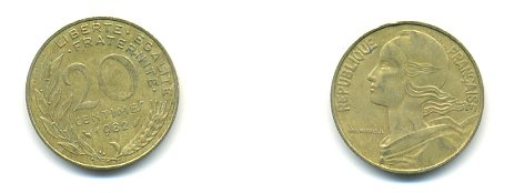 ФРАНЦИЯ 20 САНТИМОВ 1982 KM 930 медь алюминий никель 54-2037