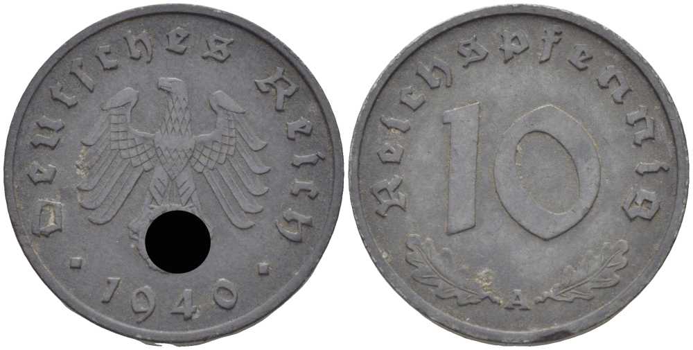 ГЕРМАНИЯ 10 РЕЙХСПФЕННИГОВ 1940 A KM 101, J. 371 цинк 4401-456