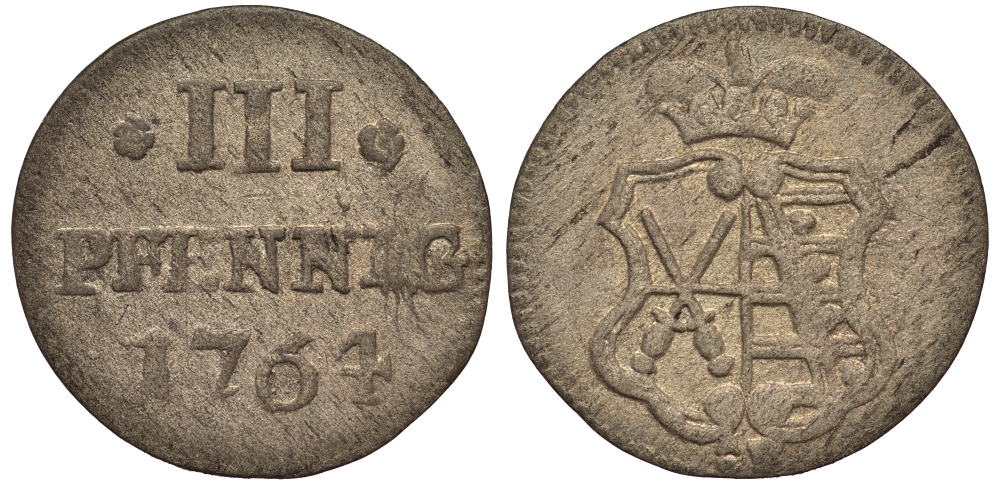 Саксония 3 пфеннига 1764 Фридрих Август III (1763-1806), из коллекции Gerhart Rother Kahnt 1134, Buck 101, Slg. Merseburger 1912, Gotz 6056 серебро 413-6644
