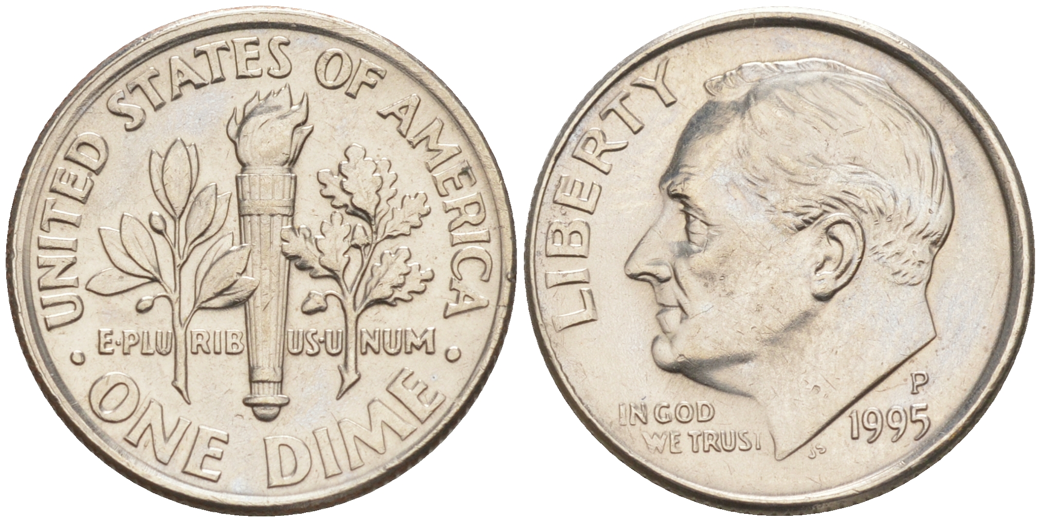 США 10 ЦЕНТОВ = 1 ДАЙМ 1995 P, РУЗВЕЛЬТ KM 195a медь плакированная медно-никелем 188-718