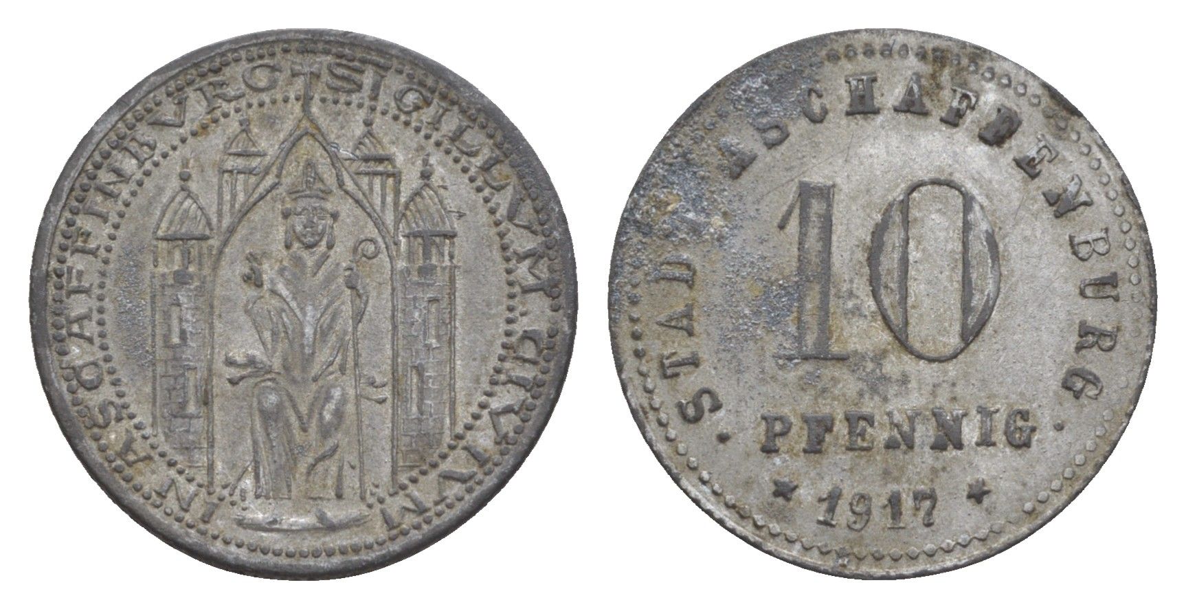 Ашаффенбург 10 пфеннигов 1917 Funck 23.2A, Men05 792.4, Men18 1074.4 цинк 4164-168