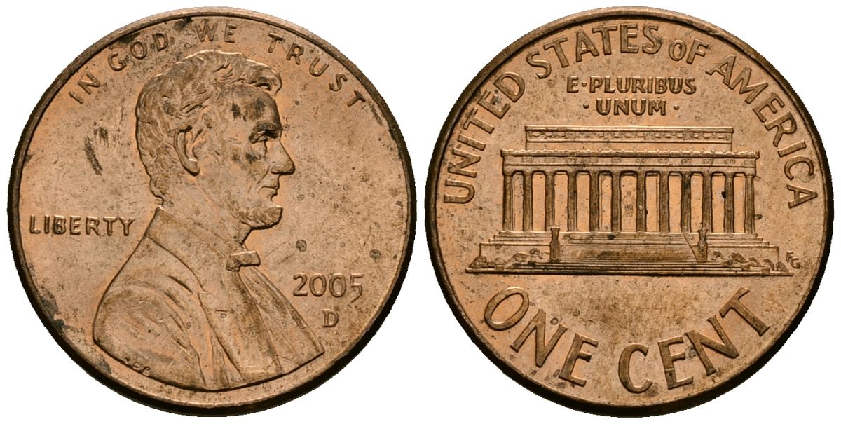 США 1 цент 2005 D KM 201b цинк плакированный медью 4136-1014