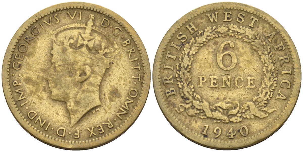 Британская Западная Африка 6 пенсов 1940 Георг VI (1936-1952) KM 22 никель-латунь 4588-662