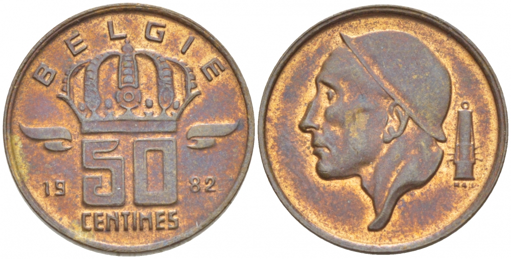 БЕЛЬГИЯ 50 САНТИМОВ 1982 BELGIE, БОДУЭН I (1951-1993) KM 149.1 бронза 4532-464
