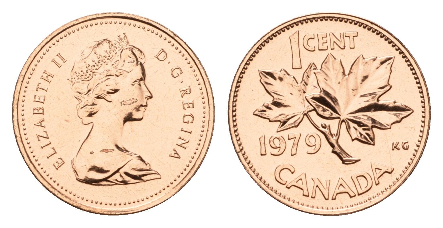 Канада 1 цент 1979 год-тип, Елизавета II (1952-2022), кленовый лист KM 59.2 бронза PROOF-LIKE (BU) 4685-835
