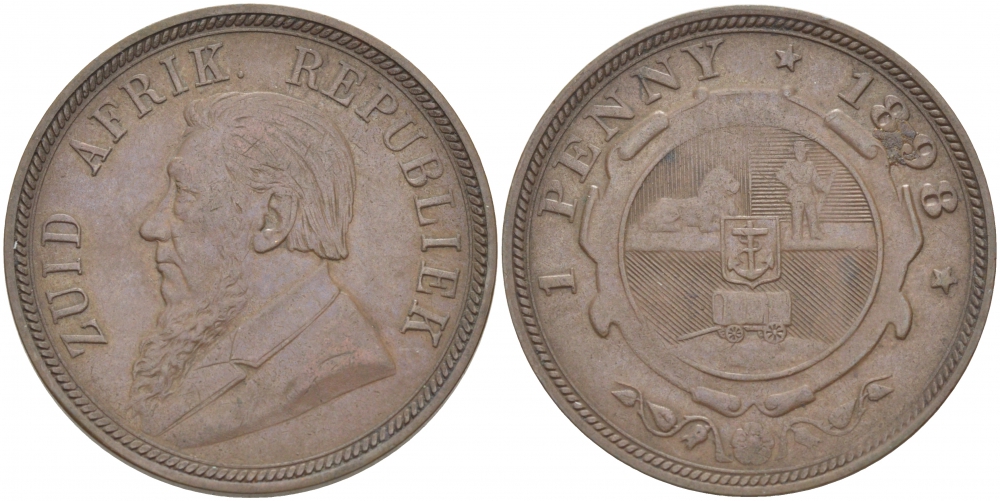 Южно-Африканская Республика, Трансвааль 1 пенни 1898 Пауль Крюгер KM 2 медь 180-914