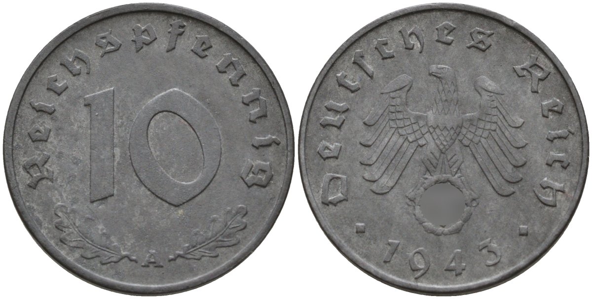 Германия 10 рейхспфеннигов 1943 A KM 101, J.371 цинк 4151-222