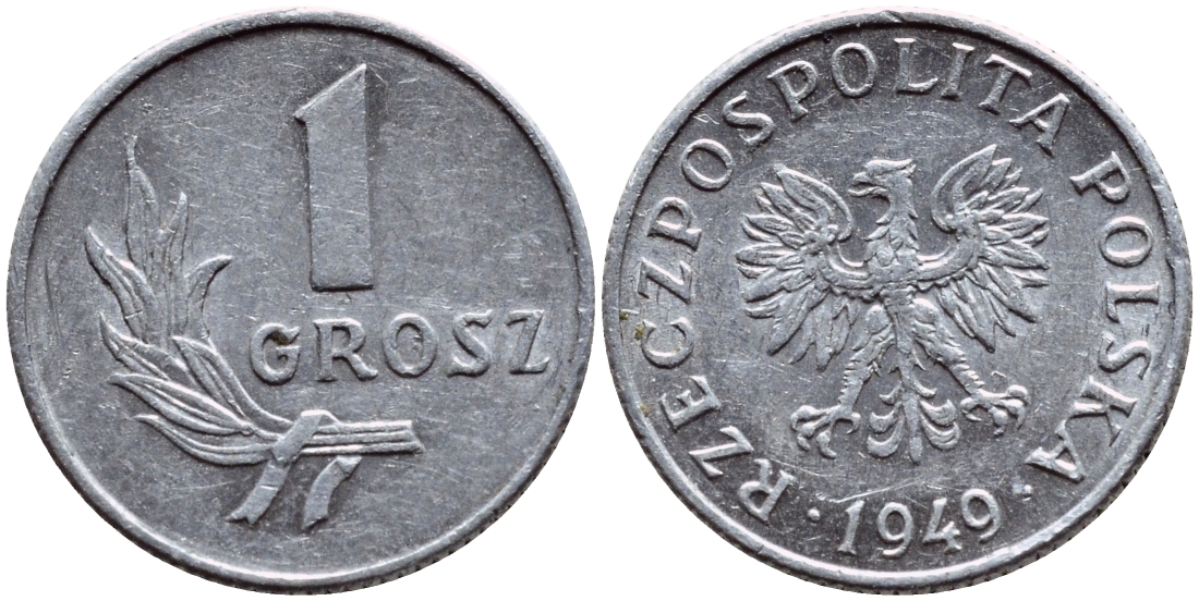 ПОЛЬША 1 ГРОШ 1949 KM 39 алюминий 26-467
