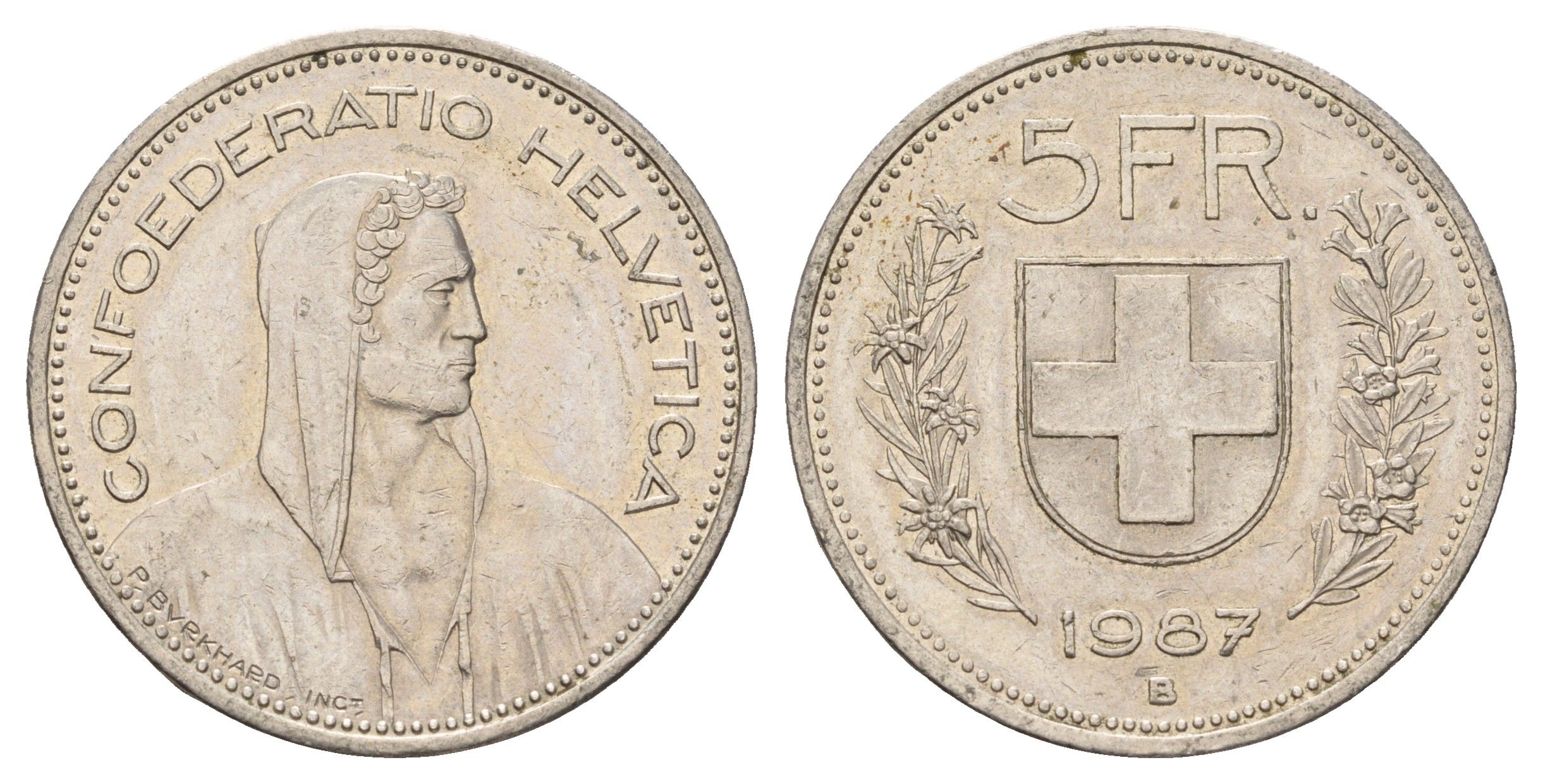 Швейцария 5 франков 1987 B KM 40a.3 медно-никель 4536-1022