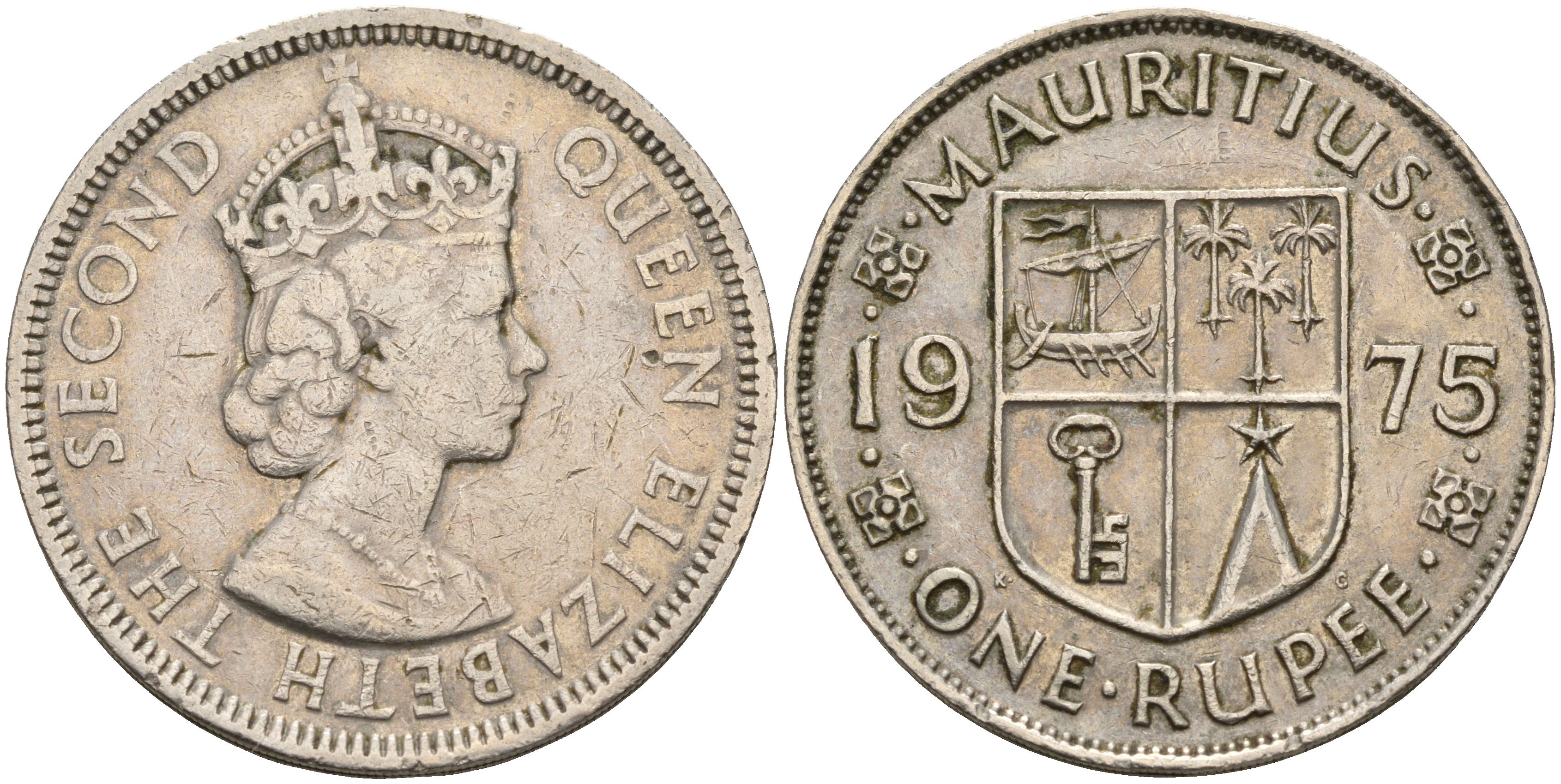 Маврикий 1 рупия 1975 Елизавета II (1952-) KM 35.1 медно-никель    4599-1035