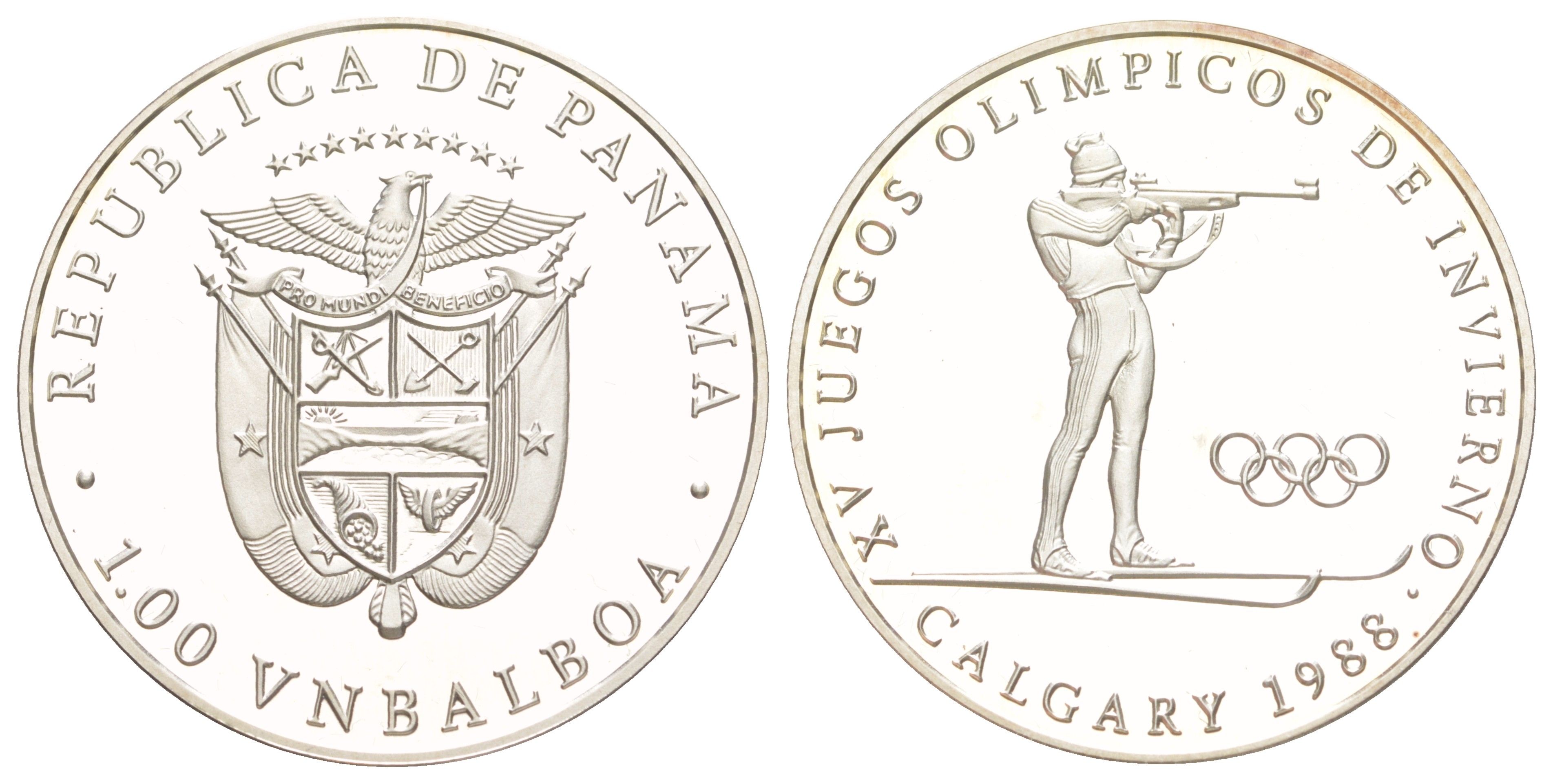 Панама 1 бальбоа 1988 XV зимние Олимпийские игры, Калгари 1988 - Биатлон X M3 медно-никель PROOF 3711-1311