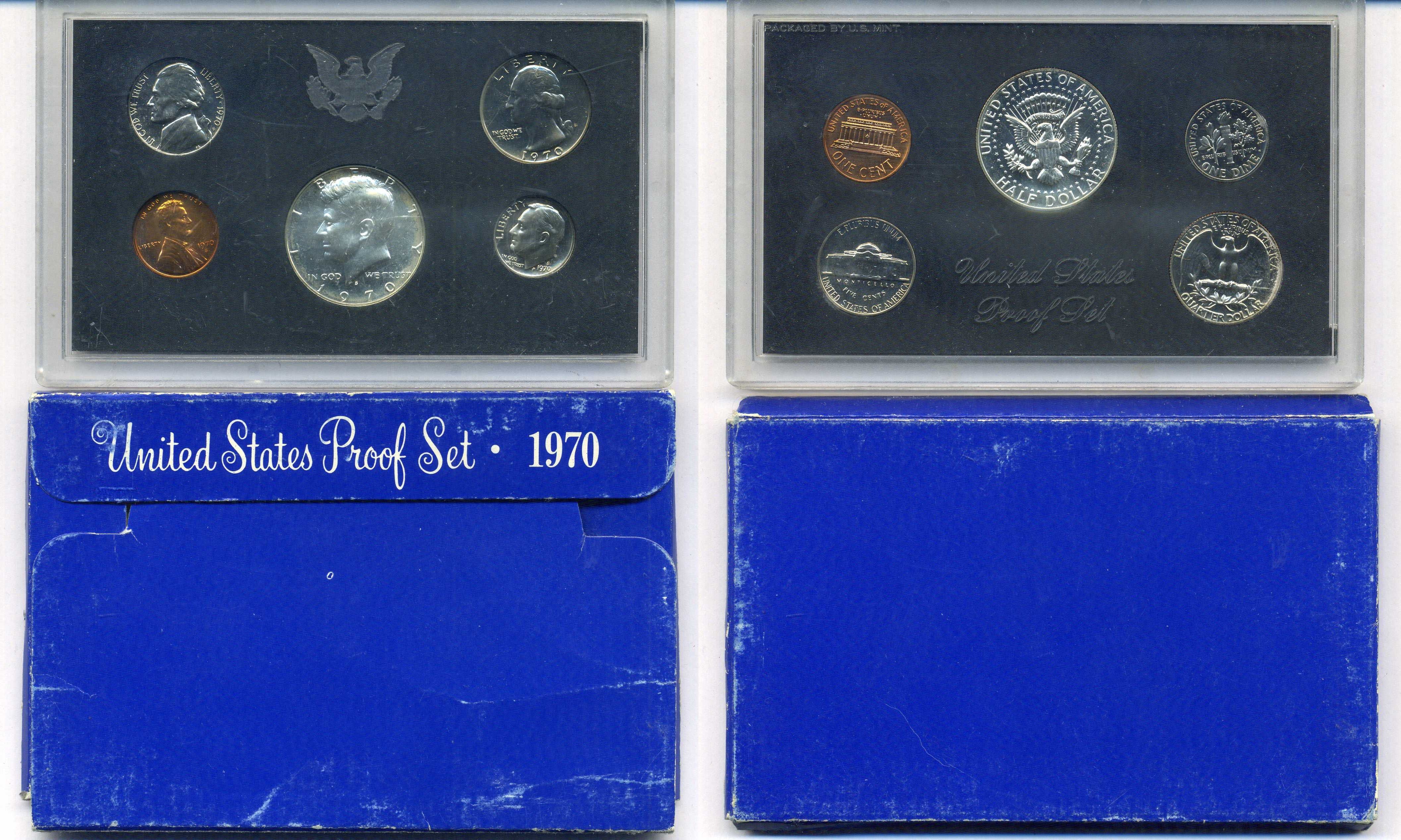 США годовой набор из 5 монет (1, 5, 10, 25 и 50 центов) 1970 в оригинальной упаковке KM PS129 (164a, A192, 195a, 201 и 202a) PROOF 8-2-02-18