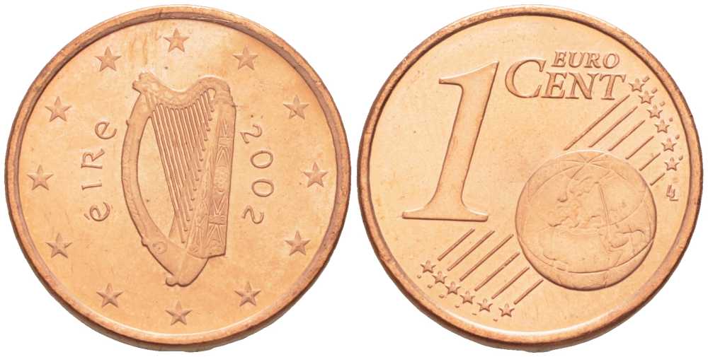 ИРЛАНДИЯ 1 ЕВРОЦЕНТ 2002 KM 32 сталь плакированная медью UNC 214-236