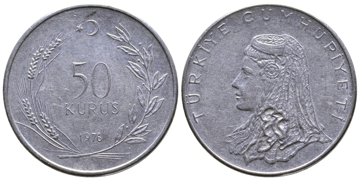 Турция 50 курушей 1976 Анатолийская невеста KM 899 нержавеющая сталь 59-1042