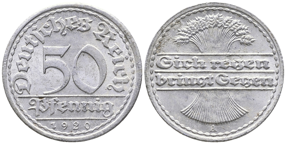ГЕРМАНИЯ 50 ПФЕННИГОВ 1920 A KM 27, J. 301 алюминий 24-947