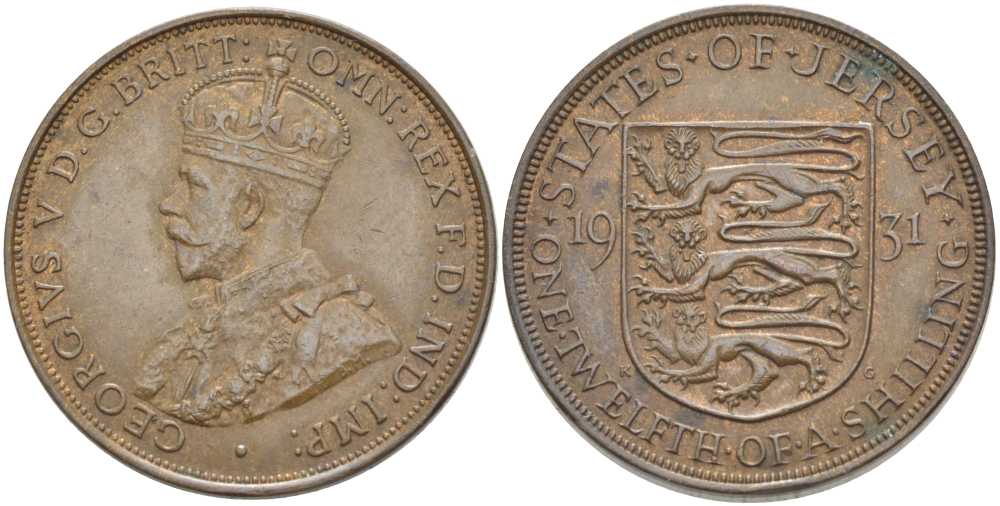 Джерси 1/12 шиллинга 1931 Георг V (1910-1936) KM 16 бронза 3996-441