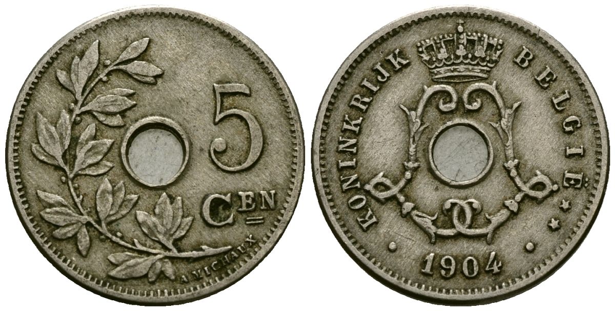 Бельгия 5 сантимов 1904 Belgie KM 55 медно-никель 4173-118