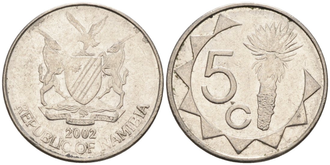 Намибия 5 центов 2002 KM 1 никелированная сталь 4567-653