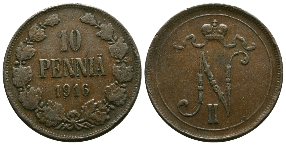 РОССИЯ ДЛЯ ФИНЛЯНДИИ 10 ПЕННИ 1916 Биткин 439 медь 4381-125
