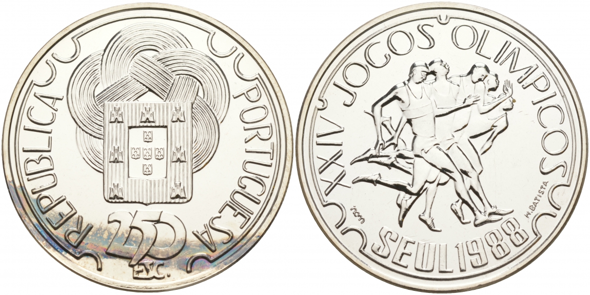Португалия 250 эскудо 1988 XXIV Олимпийские игры в Сеуле 1988 года, бегуны KM 643a серебро UNC 1081-4-22