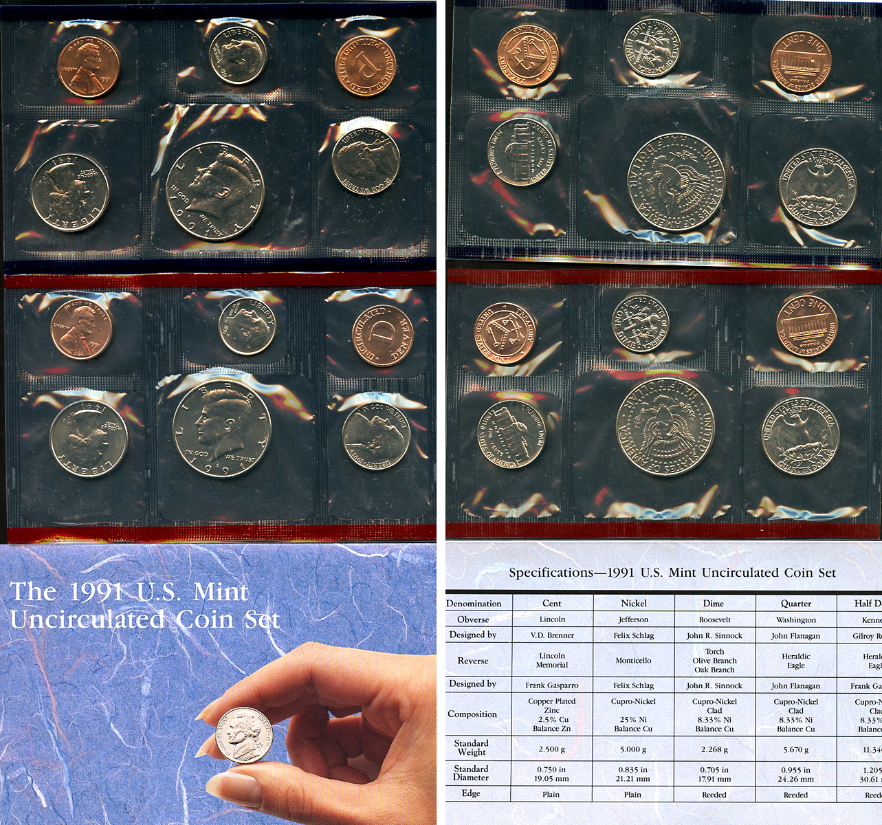 США официальные наборы из 10 монет и 2 жетонов монетного двора 1993 D, P, Джон Кеннеди KM MS 157   UNC  3-4-4-27