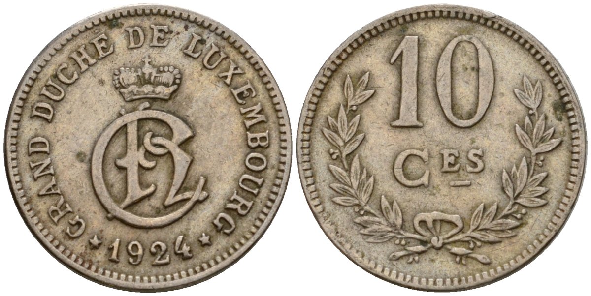 Люксембург 10 сантимов 1924 Шарлотта (1918-1964) KM 34 медно-никель 4577-134