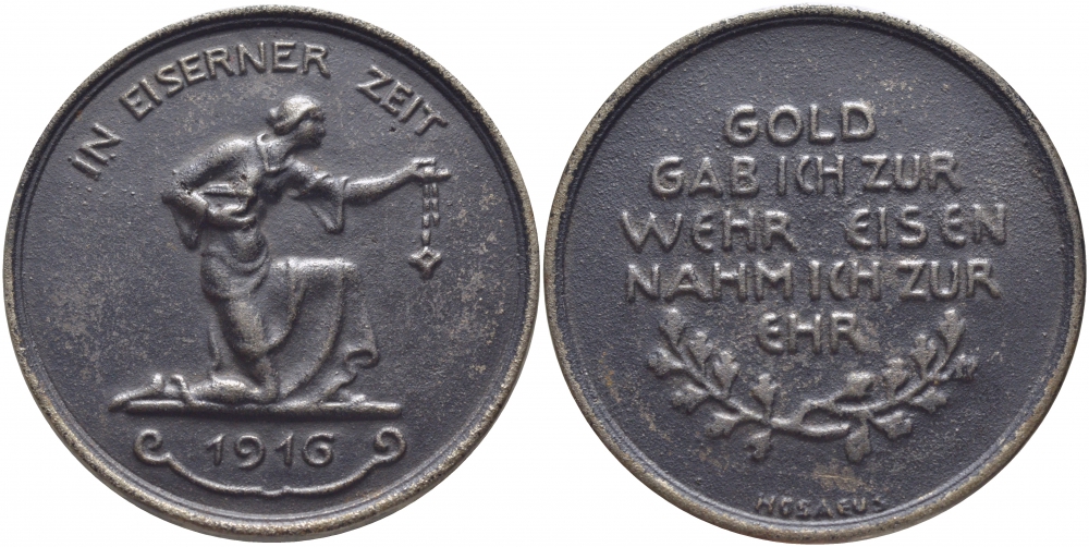 ГЕРМАНИЯ МЕДАЛЬ 1916 ВРЕМЯ ЖЕЛЕЗА, ДИАМЕТР 41,5 ММ. ВЕС 21,7 ГР. железо 00-000-00