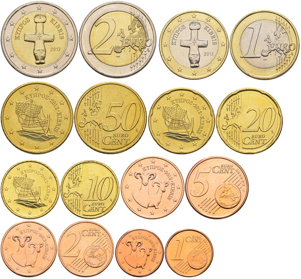 КИПР ЕВРОНАБОР ИЗ 8 МОНЕТ 2012 1, 2, 5, 10, 20, 50 ЕВРОЦЕНТОВ, 1 И 2 ЕВРО UNC 183-851