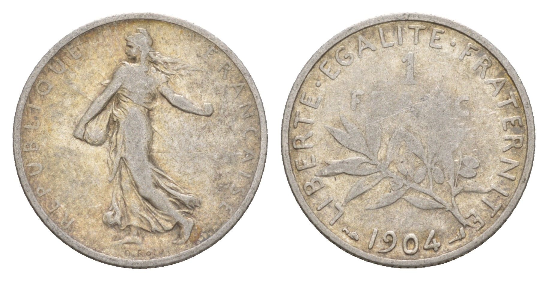 Франция 1 франк 1904 KM 844 серебро 00-00