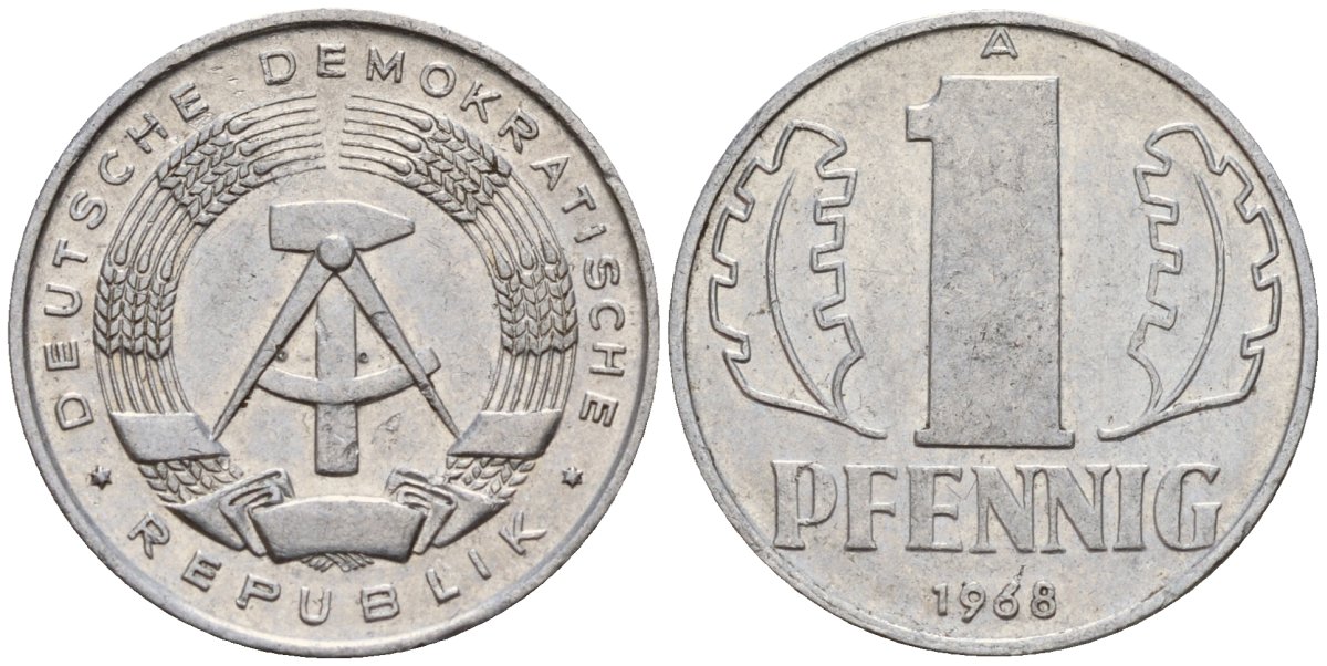 ГДР 1 пфенниг 1968 A KM 8.1 алюминий 100-1033
