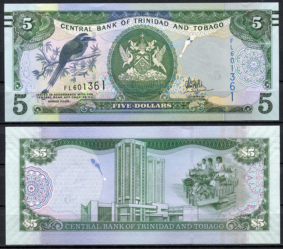 Тринидад и Тобаго 5 долларов 2006 Pick 47 c бумага UNC (пресс) 447-51-2