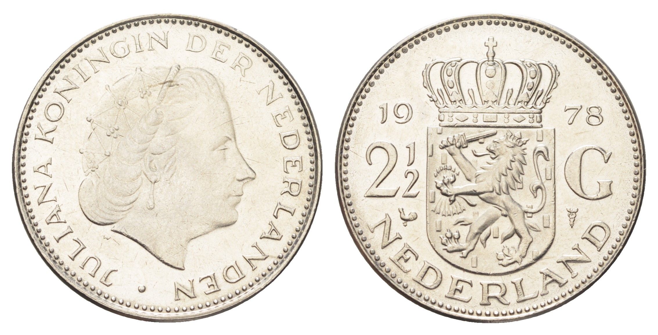 Нидерланды 2 1/2 гульдена 1978 Юлиана (1948-1980) KM 191 никель 4692-1126