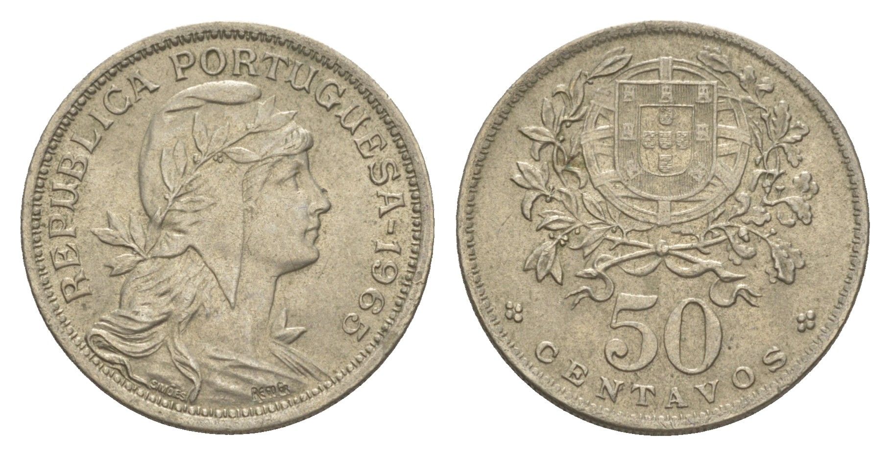 Португалия 50 сентаво 1965 KM 577 никель латунь UNC 4652-124